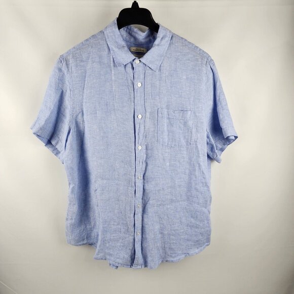 Thom Aaron Shirt Mens XL Blue 100% Linen S/S Button Up NWT - Picture 1 of 8